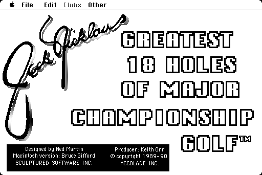 Jack Nicklaus' Greatest 18 Holes of Major Championship Golf Macintosh Screenshot: Title screen.