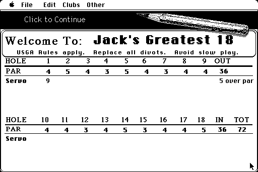 Jack Nicklaus' Greatest 18 Holes of Major Championship Golf Macintosh Screenshot: The scorecard.