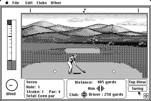 Jack Nicklaus' Greatest 18 Holes of Major Championship Golf Macintosh Screenshot: The first tee shot.