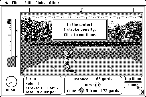 Jack Nicklaus' Greatest 18 Holes of Major Championship Golf Macintosh Screenshot: Oops, my shot landed in the water...
