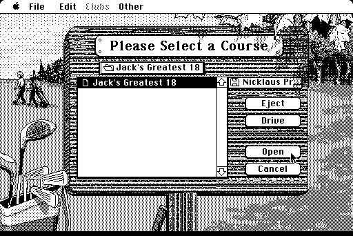 Jack Nicklaus' Greatest 18 Holes of Major Championship Golf Macintosh Screenshot: Course selection screen.