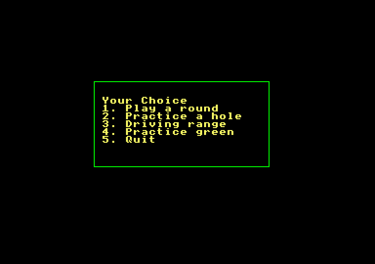 Jack Nicklaus' Greatest 18 Holes of Major Championship Golf Amstrad CPC Screenshot: The main menu.