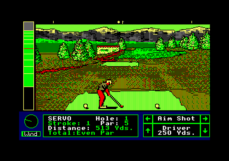 Jack Nicklaus' Greatest 18 Holes of Major Championship Golf Amstrad CPC Screenshot: Teeing off at Castle Pines.
