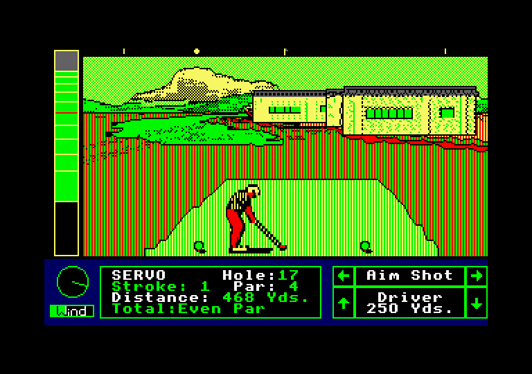 Jack Nicklaus' Greatest 18 Holes of Major Championship Golf Amstrad CPC Screenshot: You may need to aim your shot to avoid hitting obstacles.