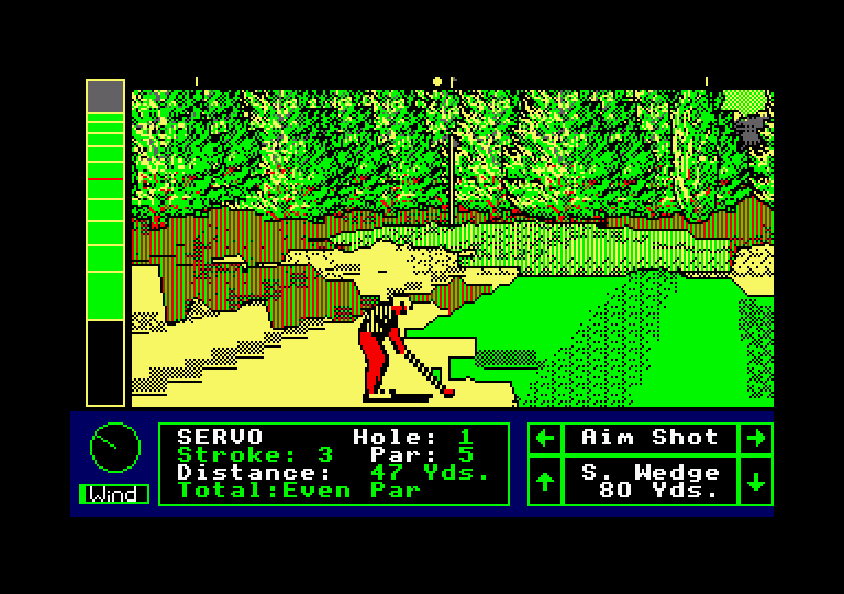 Jack Nicklaus' Greatest 18 Holes of Major Championship Golf Amstrad CPC Screenshot: Drat, I landed in the sand...