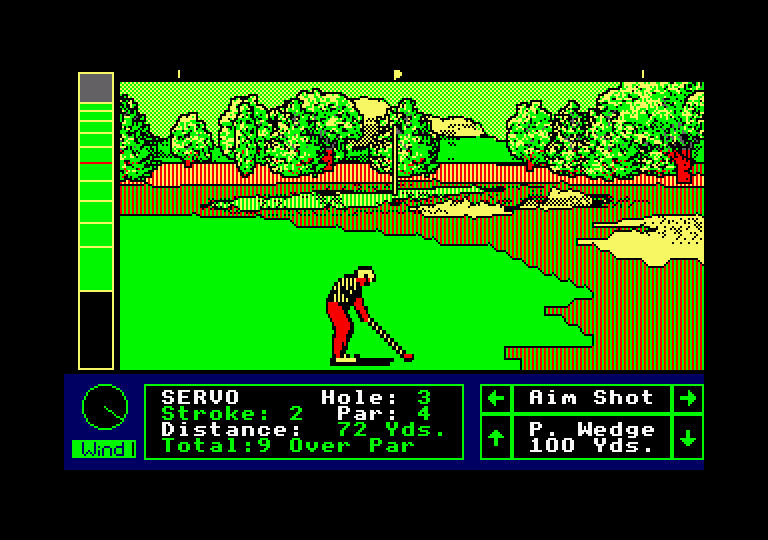 Jack Nicklaus' Greatest 18 Holes of Major Championship Golf Amstrad CPC Screenshot: A decent drive in the fairway.
