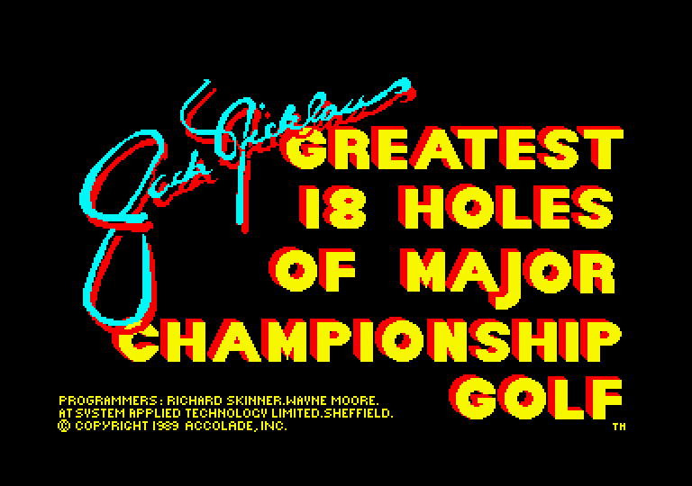Jack Nicklaus' Greatest 18 Holes of Major Championship Golf Amstrad CPC Screenshot: Title screen.