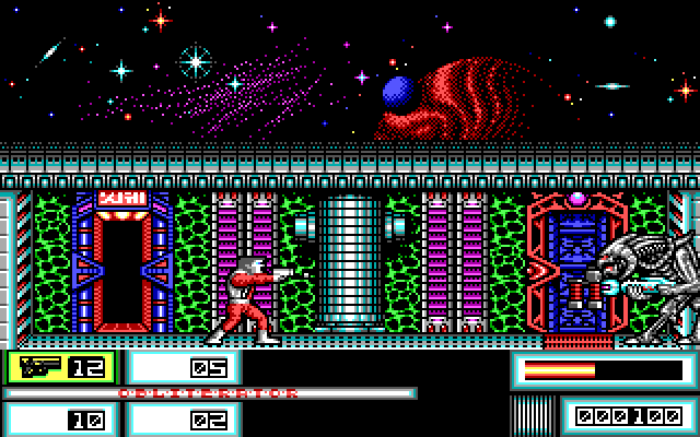Obliterator IBM PC/Compatibles Screenshot: Attacking a large enemy.