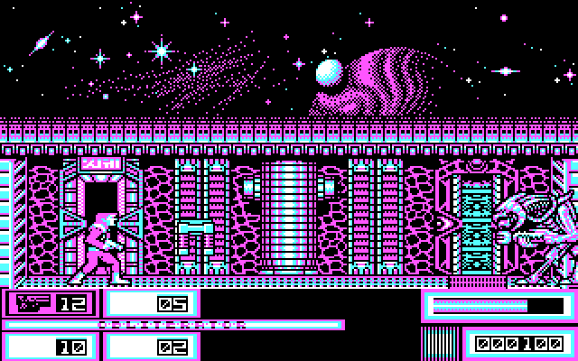Obliterator IBM PC/Compatibles Screenshot: A large enemy attacks.