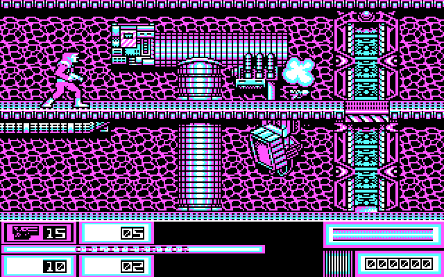 Obliterator IBM PC/Compatibles Screenshot: Avoid the floating fire enemy.