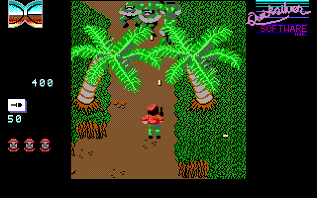 Guerrilla War IBM PC/Compatibles Screenshot: Some enemies hiding behind the trees.