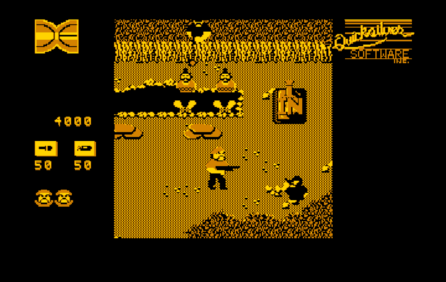 Guerrilla War IBM PC/Compatibles Screenshot: Rescue the hostages, then steal the tank!