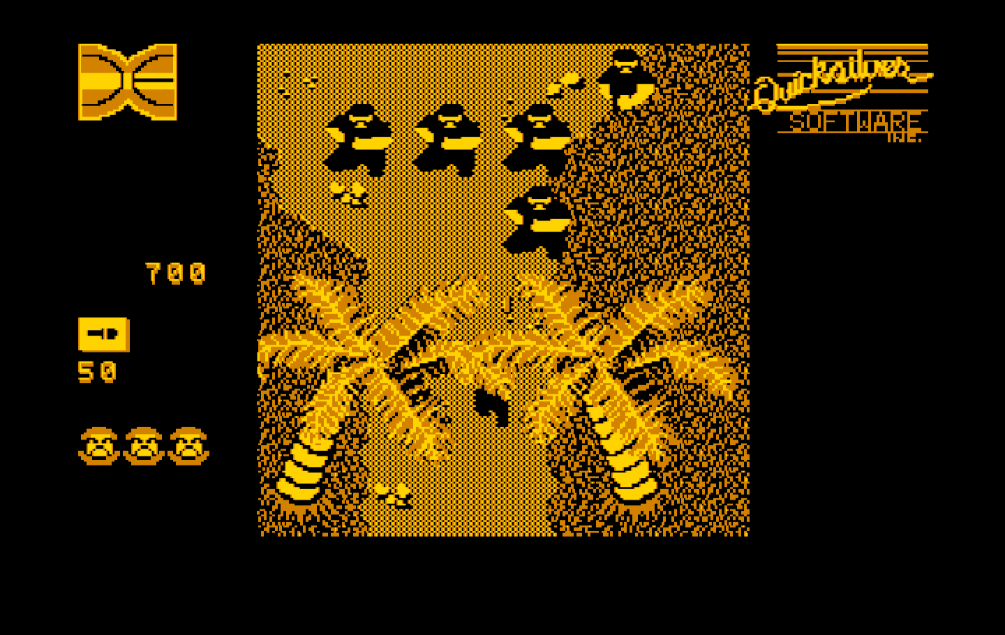 Guerrilla War IBM PC/Compatibles Screenshot: Watch out for the enemies hiding behind the trees!