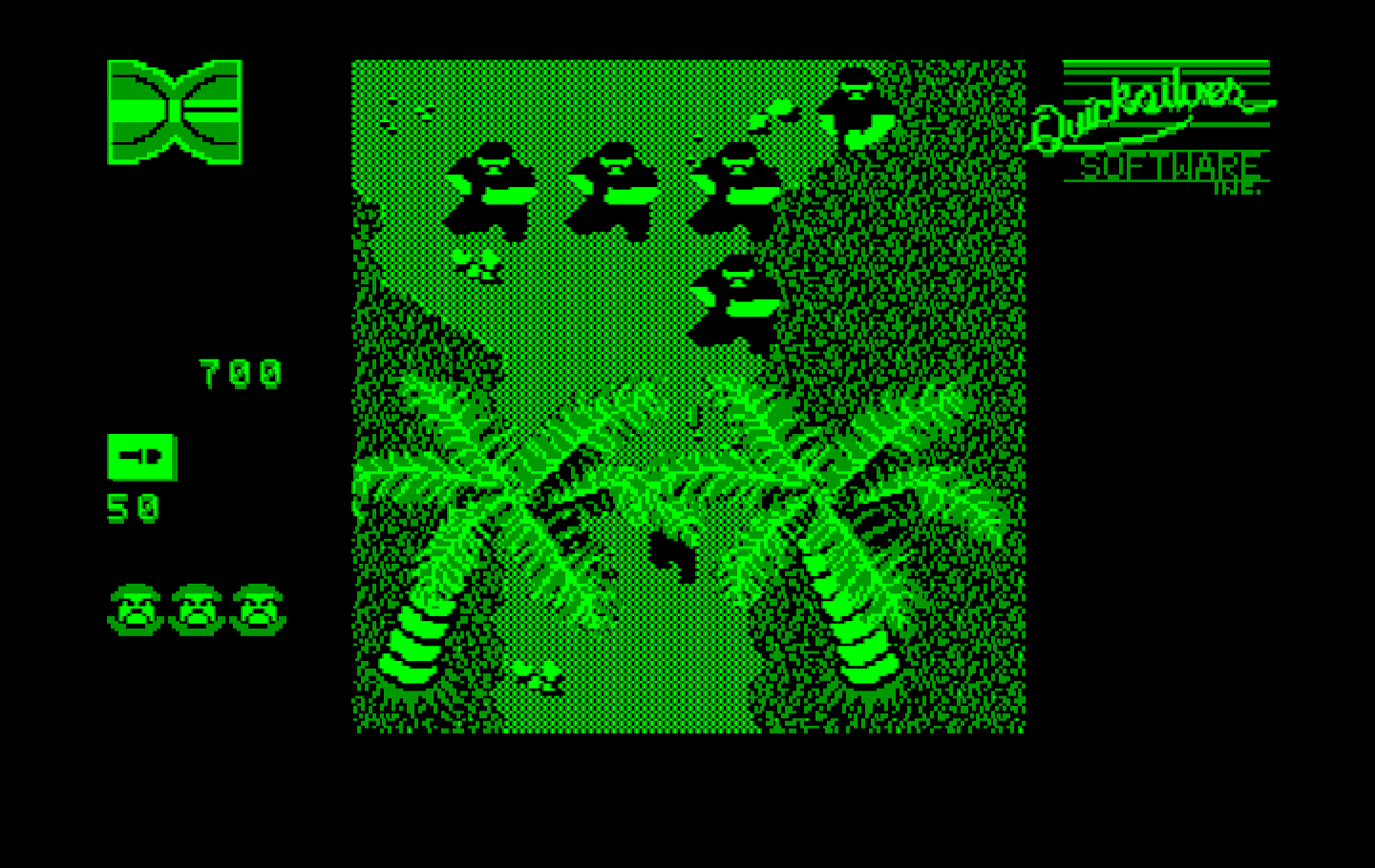 Guerrilla War IBM PC/Compatibles Screenshot: Watch out for the enemies hiding behind the trees!