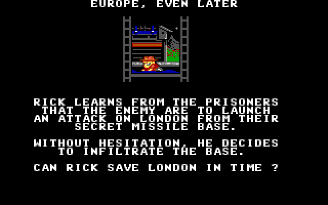 Rick Dangerous IBM PC/Compatibles Screenshot: The next mission is even more difficult!