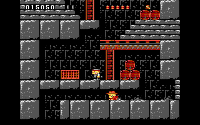 Rick Dangerous IBM PC/Compatibles Screenshot: Crawling through a passageway, the guy above didn't notice me!