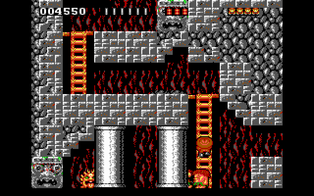 Rick Dangerous IBM PC/Compatibles Screenshot: Climbing down a ladder...be careful...