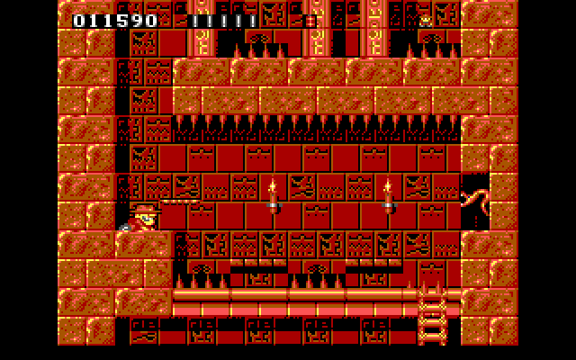 Rick Dangerous IBM PC/Compatibles Screenshot: A constant stream of darts makes this jump over the spikes tricky!