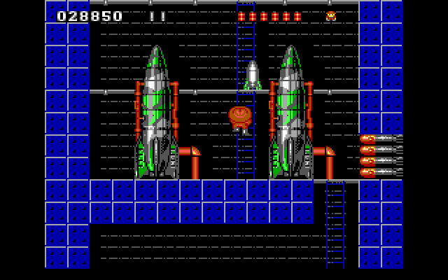Rick Dangerous IBM PC/Compatibles Screenshot: Grab the missiles...but be careful, some are decoys and might kill you!