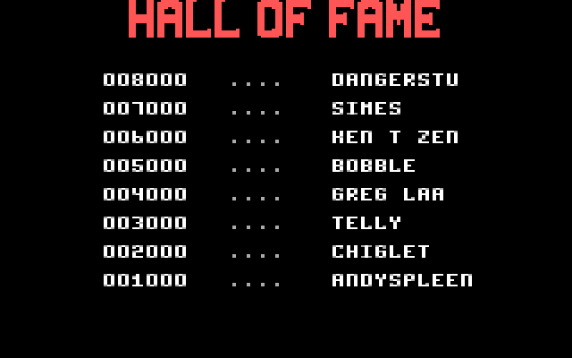Rick Dangerous IBM PC/Compatibles Screenshot: The hall of fame.