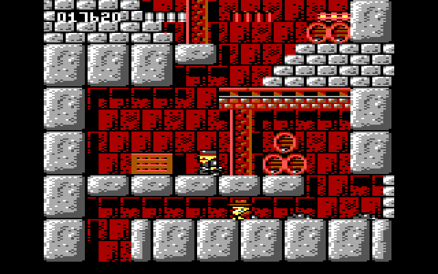 Rick Dangerous IBM PC/Compatibles Screenshot: Crawling through a passageway...
