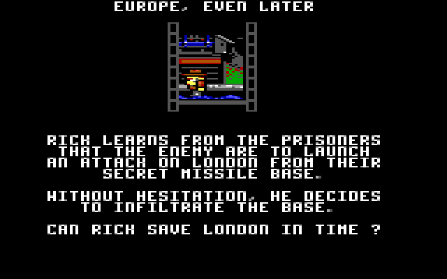 Rick Dangerous IBM PC/Compatibles Screenshot: The next mission is even more challenging!
