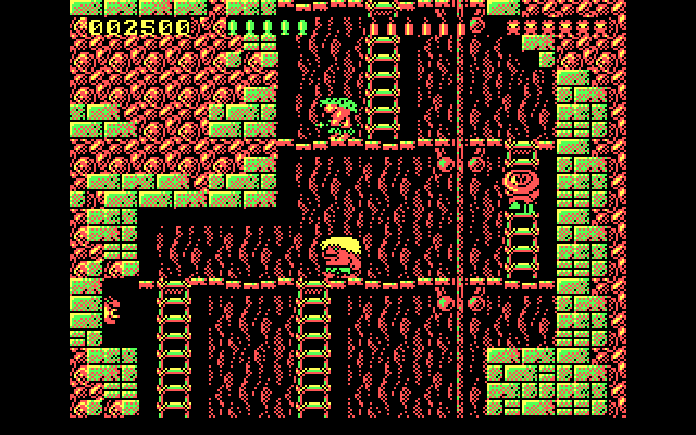 Rick Dangerous IBM PC/Compatibles Screenshot: Climbing down some ladders...