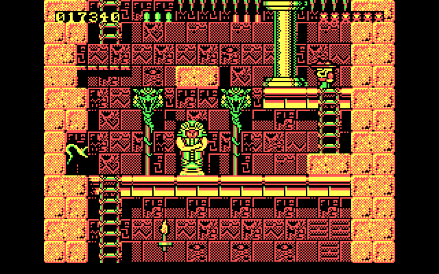 Rick Dangerous IBM PC/Compatibles Screenshot: Rick carefully climbs and jumps his way up...