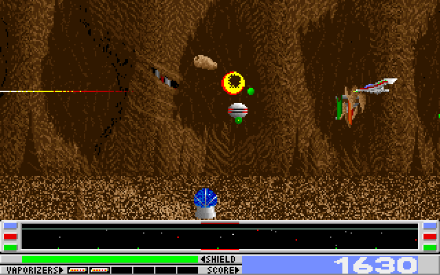 Revenge of Defender IBM PC/Compatibles Screenshot: One enemy destroyed, many more to go...