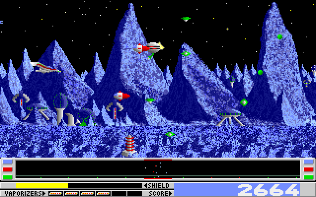 Revenge of Defender IBM PC/Compatibles Screenshot: Different types of enemies appear as the game progresses.