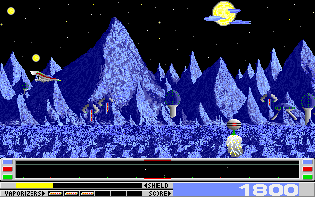 Revenge of Defender IBM PC/Compatibles Screenshot: A lander attacks!