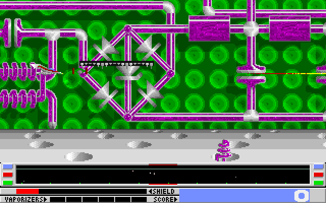 Revenge of Defender IBM PC/Compatibles Screenshot: Beginning the game on the fourth level.