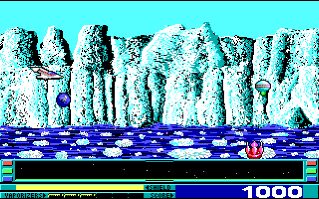 Revenge of Defender IBM PC/Compatibles Screenshot: The blue sphere is a power up, collect that!