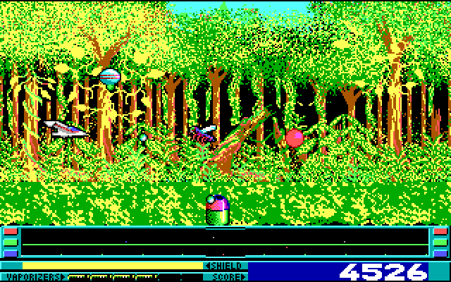 Revenge of Defender IBM PC/Compatibles Screenshot: Multiple enemies closing in...