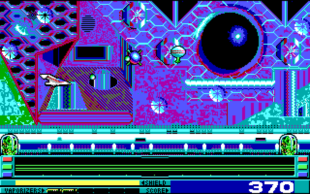 Revenge of Defender IBM PC/Compatibles Screenshot: The enemies become faster and more difficult as the game progresses.