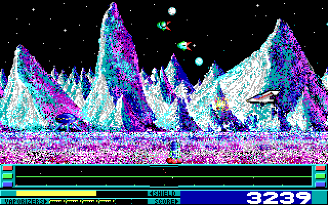 Revenge of Defender IBM PC/Compatibles Screenshot: You can fly both left and right in the game.