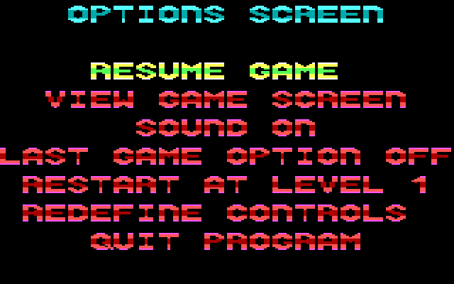 Revenge of Defender IBM PC/Compatibles Screenshot: Main game menu.