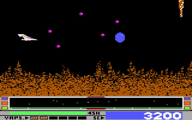 Revenge of Defender IBM PC/Compatibles Screenshot: Some enemies, like this blue sphere, can't be destroyed easily.