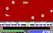 Revenge of Defender for IBM PC/Compatibles - The bus like vehicle at the top of the screen leaves behind extra shield power when it is shot.