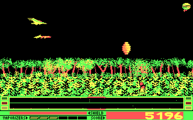 Revenge of Defender IBM PC/Compatibles Screenshot: Watch out for fast moving enemies as well as these hornets nests...