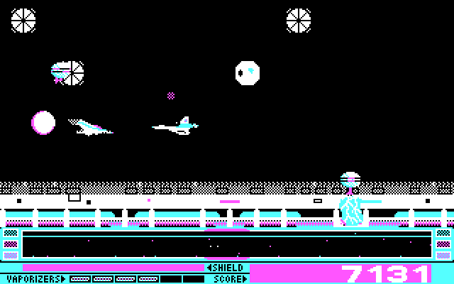 Revenge of Defender IBM PC/Compatibles Screenshot: Avoiding a head on collision is recommended.