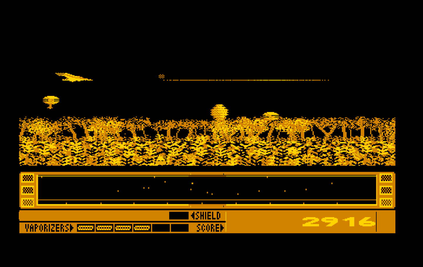 Revenge of Defender IBM PC/Compatibles Screenshot: Being attacked from all sides...