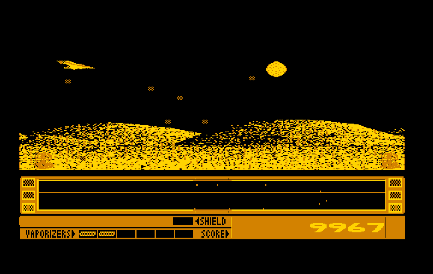 Revenge of Defender IBM PC/Compatibles Screenshot: Dodging a large quantity of bullets.