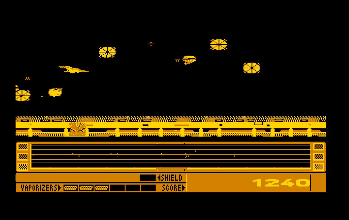 Revenge of Defender IBM PC/Compatibles Screenshot: Being attacked from all angles...