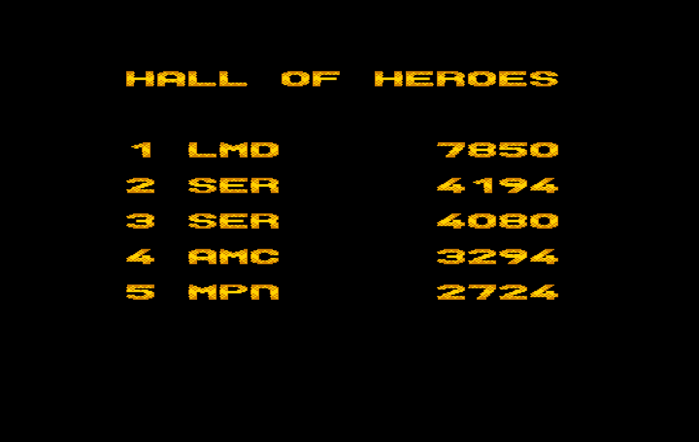 Revenge of Defender IBM PC/Compatibles Screenshot: The high score table.
