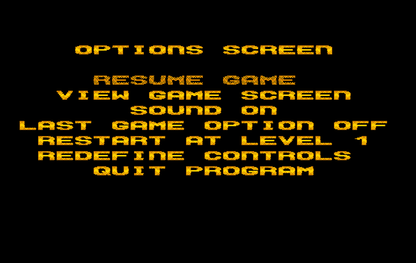 Revenge of Defender IBM PC/Compatibles Screenshot: The main game menu.