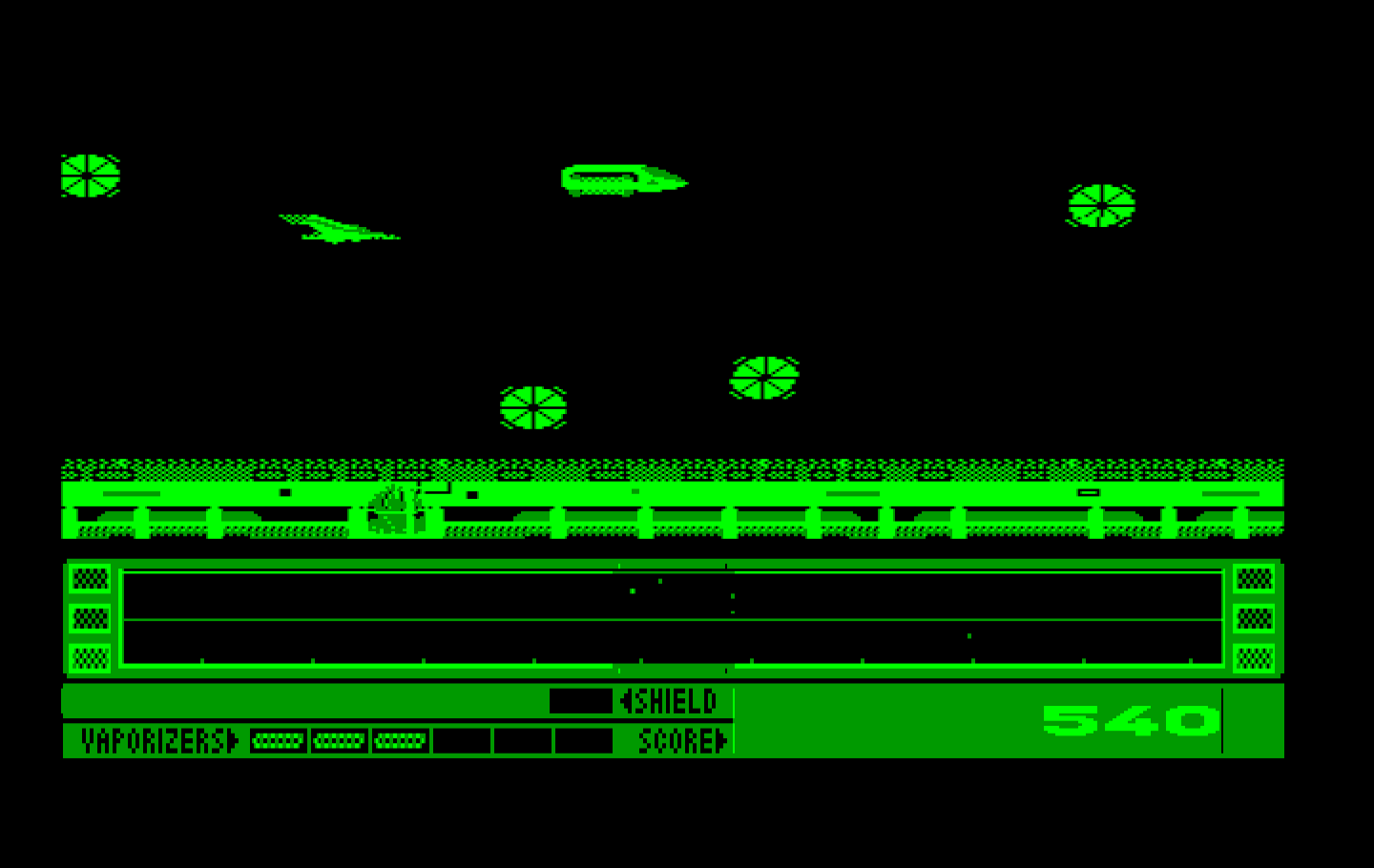 Revenge of Defender IBM PC/Compatibles Screenshot: This supply ship provides a power up to restore shields...