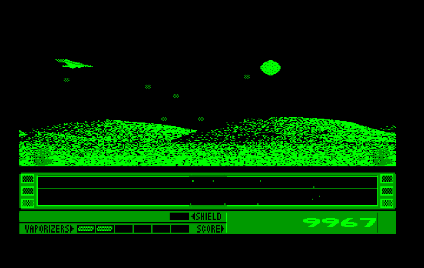 Revenge of Defender IBM PC/Compatibles Screenshot: Dodging a large quantity of bullets.