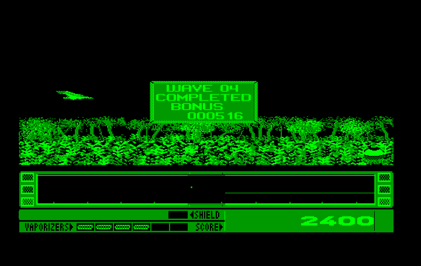 Revenge of Defender IBM PC/Compatibles Screenshot: Attack wave completed!