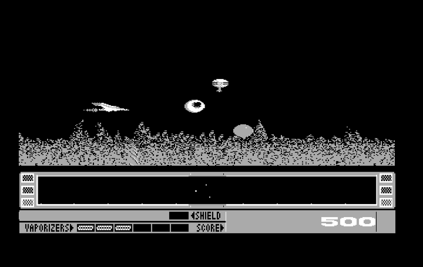Revenge of Defender IBM PC/Compatibles Screenshot: One enemy destroyed! Many more to go...